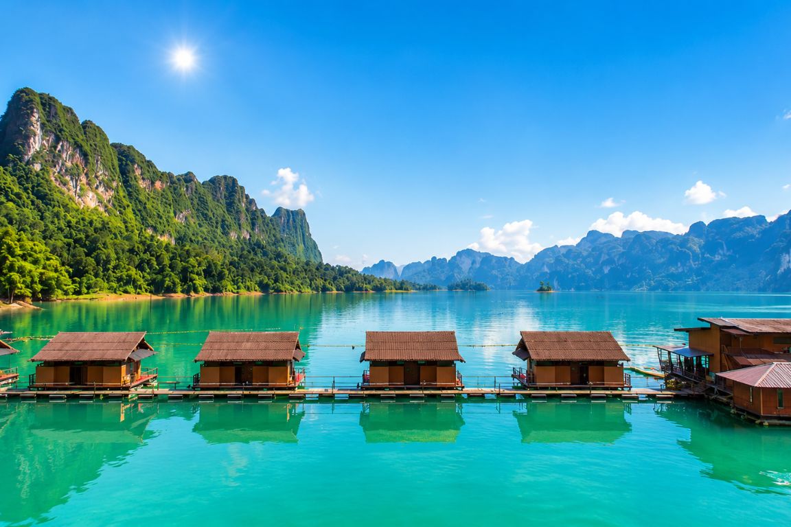 Panvaree The Greenery floating resort surrounded by rainforest cliffs during a Khao Sok National Park Tours trip